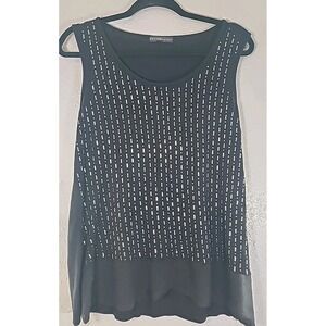 Y2K Design History Women's top Black w/ silver beaded FRONT size M Tanktop